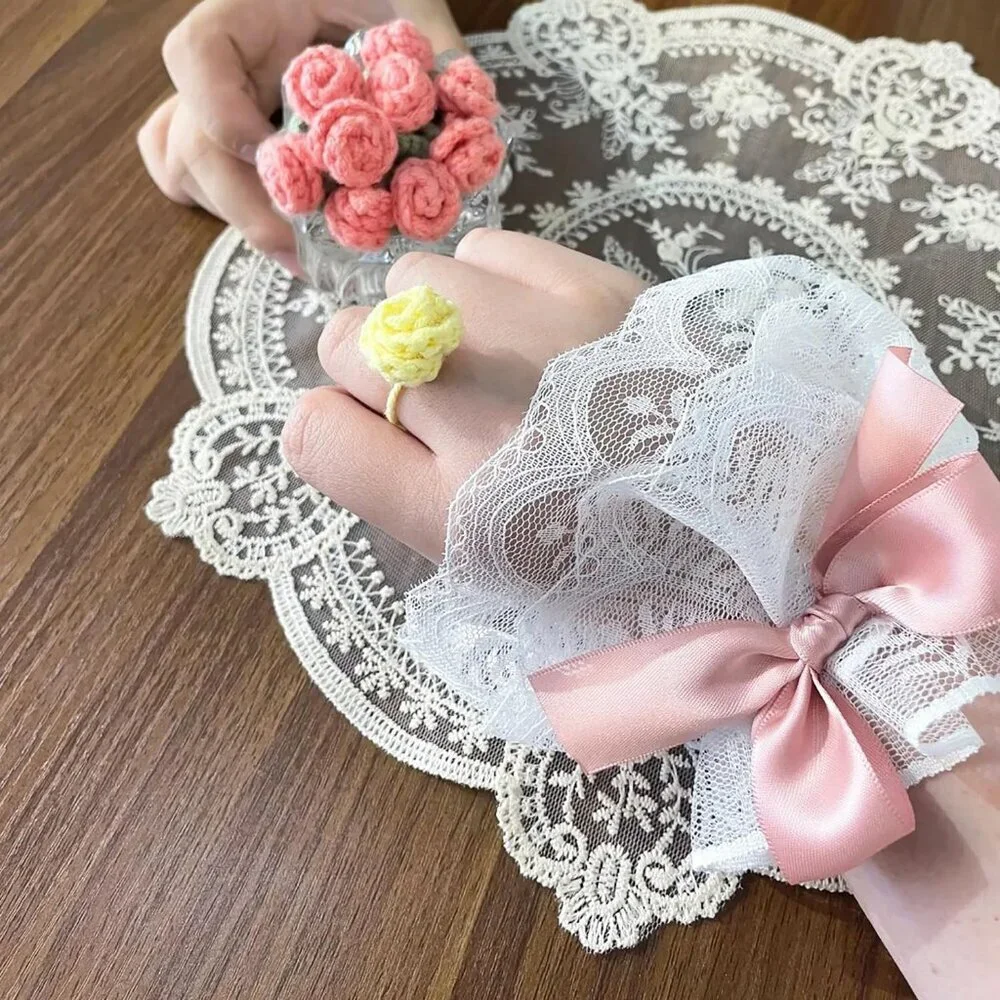 Women's Lotus Root Bow Sexy Lace Hand Sleeve Gloves Elastic Bracelet Cuffs Wrist
